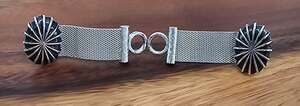 Vintage Dante Wrap Around Mesh Chain Cufflinks, Silver Tone with Black Sunburst